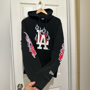 New Era Los Angeles Dodgers Flame Hoodie Black Size L MLB Streetwear Pullover